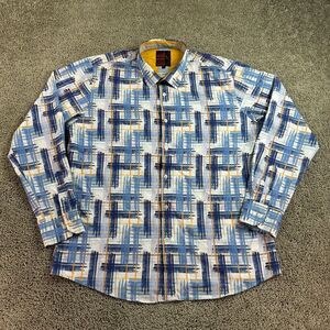 Vassari Los Angeles Shirt Mens XXL 2XL Blue White Geometric Abstract Polyestser